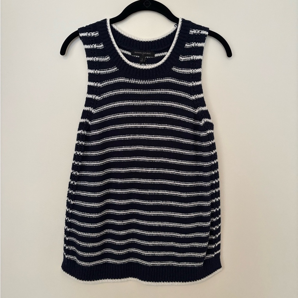 Banana Republic Navy and White Striped Knit Tank